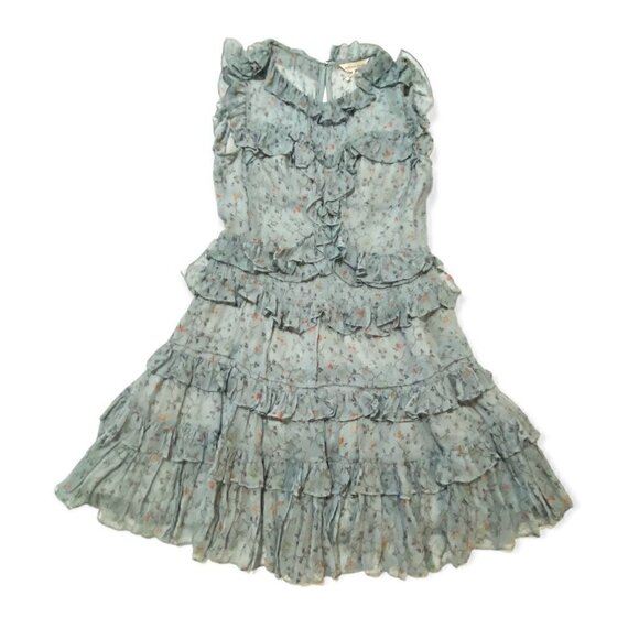 Rebecca Taylor Ruffle Trimmed Floral Vine Silk Mini Dress, in Mint, Size 4, NWT - Picture 2 of 15